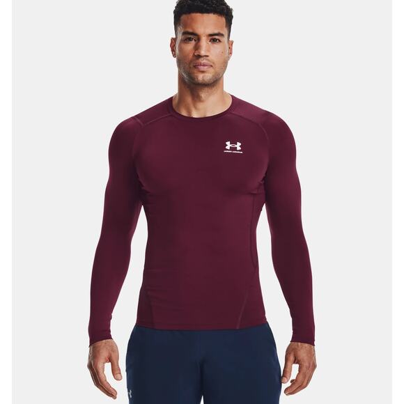 NWT Under Armour HeatGear Men's Compression Long Sleeve in Maroon Size 2XL - Picture 1 of 7